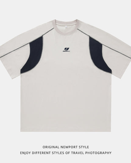 Contrast Color Men's Round Neck Embroidered T-shirt