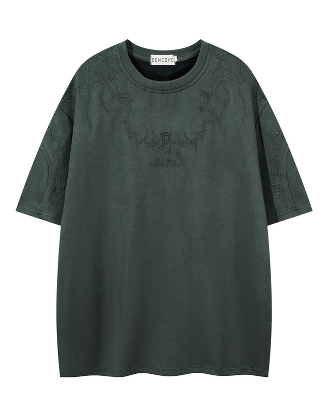 Summer Suede T-shirt Thorn Embroidery Short Sleeve