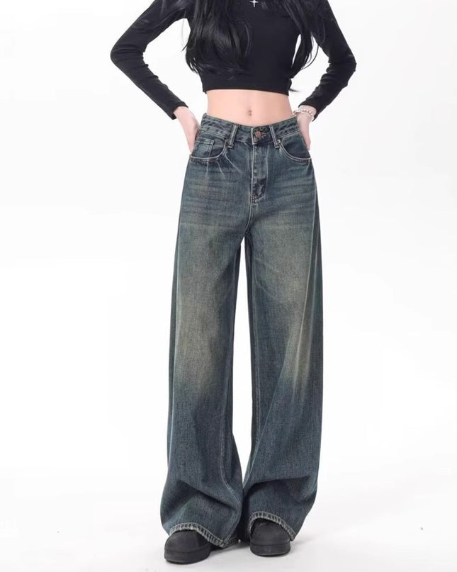 High Waist Drooping Versatile Mop Pants Wide Leg Jeans