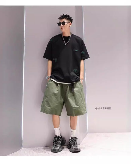 Men's Cotton Embroidery Simple Loose Leisure Pullover Short Sleeve Ins