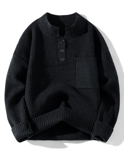 Women's Solid Color Versatile Half Turtleneck Button Sweater