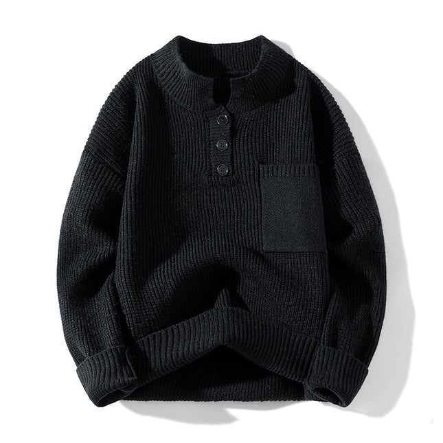 Women's Solid Color Versatile Half Turtleneck Button Sweater