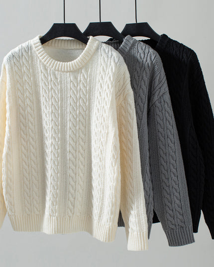 European And American Fashion Round Neck Twist Knit Sweater Pullover Long Sleeve