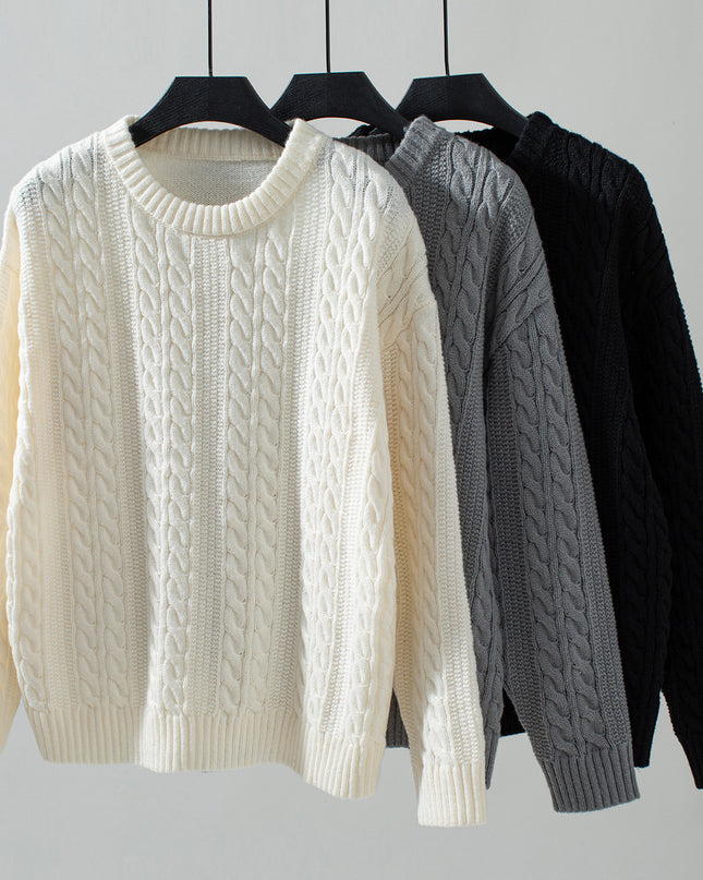 European And American Fashion Round Neck Twist Knit Sweater Pullover Long Sleeve