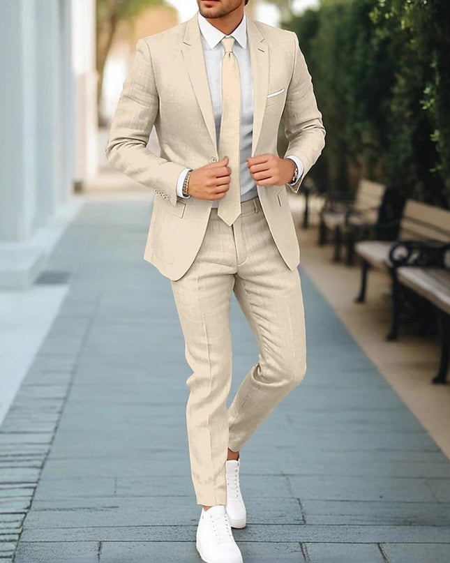 Men's New Linen Single Row One Button Suit