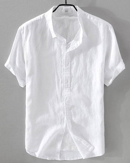 Short Sleeve Breathable Pure Linen Shirt For Men