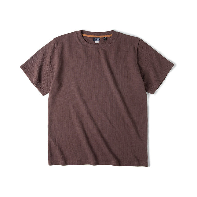 Waffle Round Neck Knitted Short Sleeve T-shirt Half Sleeve Bottoming Shirt