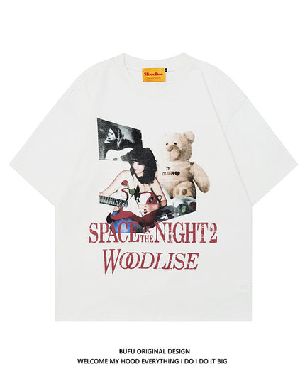 Retro Bear Printed Short-sleeved T-shirt New Loose Casual