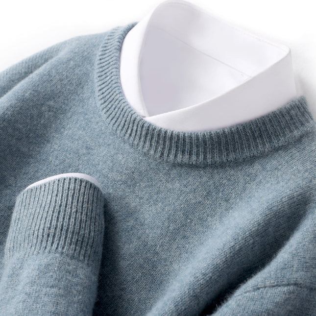 Men's Thickened Pullover Sheep Fur Sweater Loose Round Neck Solid Color Sweater