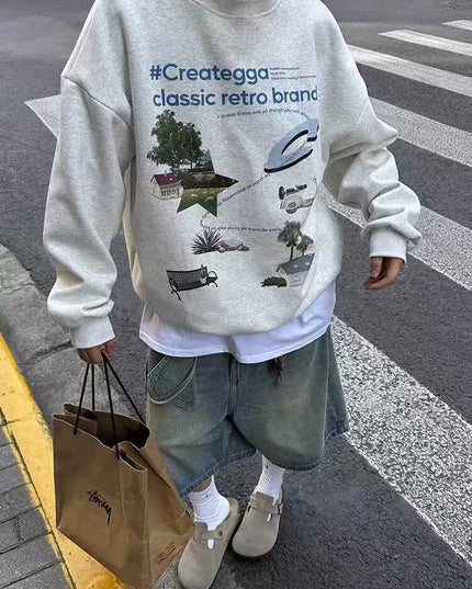 High Street American Retro Printed Sweater