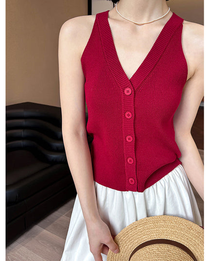 Korean Style Loose V-neck Sleeveless Knitwear