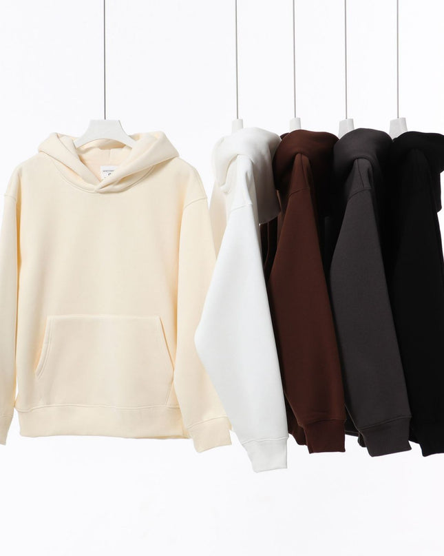 Retro Heavy 480g Polar Fleece Hooded Pullover Men's Solid Color Simple Loose Fashion Brand Couple Sweater