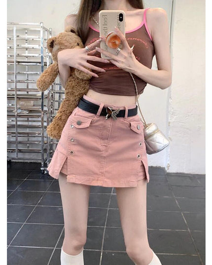 Summer Dopamine Girl Wear Denim Skirt