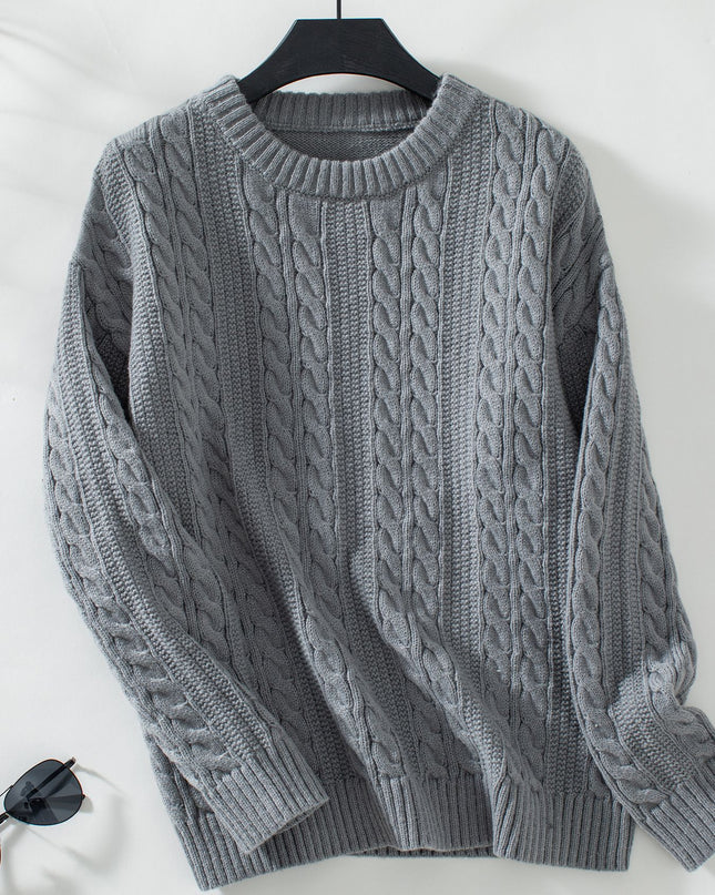 European And American Fashion Round Neck Twist Knit Sweater Pullover Long Sleeve