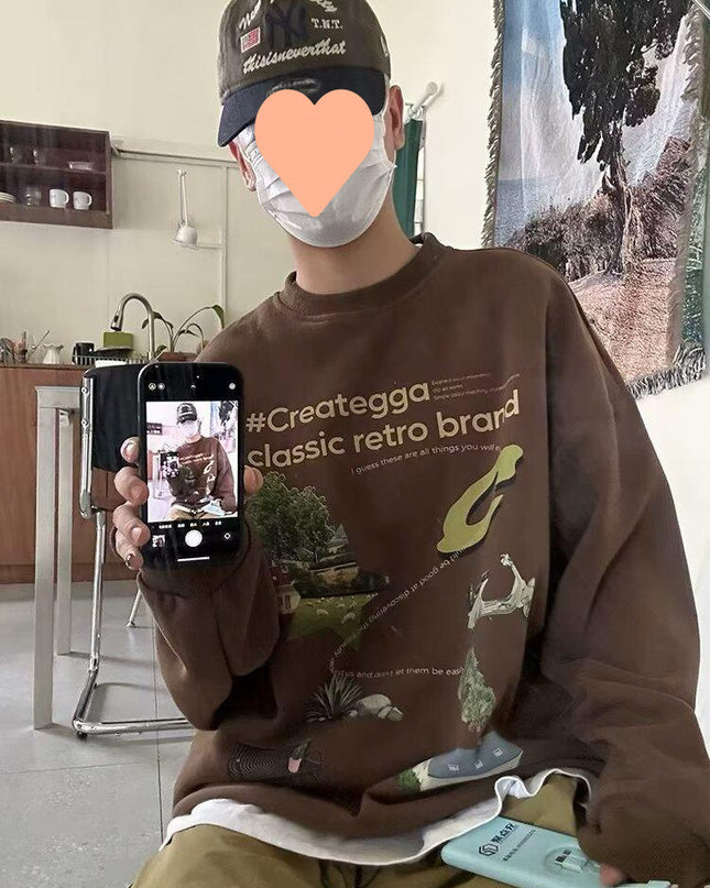 High Street American Retro Printed Sweater