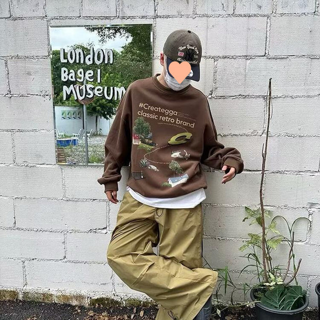 High Street American Retro Printed Sweater
