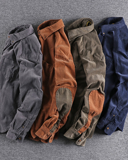 Retro Trendy Sleeve Color Matching Men's Corduroy Long Sleeve Shirt