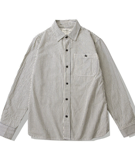 Vertical Striped Single Bag Shirt Men's Retro Long Sleeve