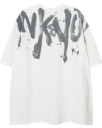 American Retro Graffiti Letter Print Short-sleeve T-shirt Men