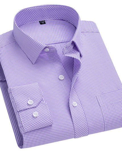 Men's Long-sleeved Plaid Middle-aged Business Square Collar Shirt