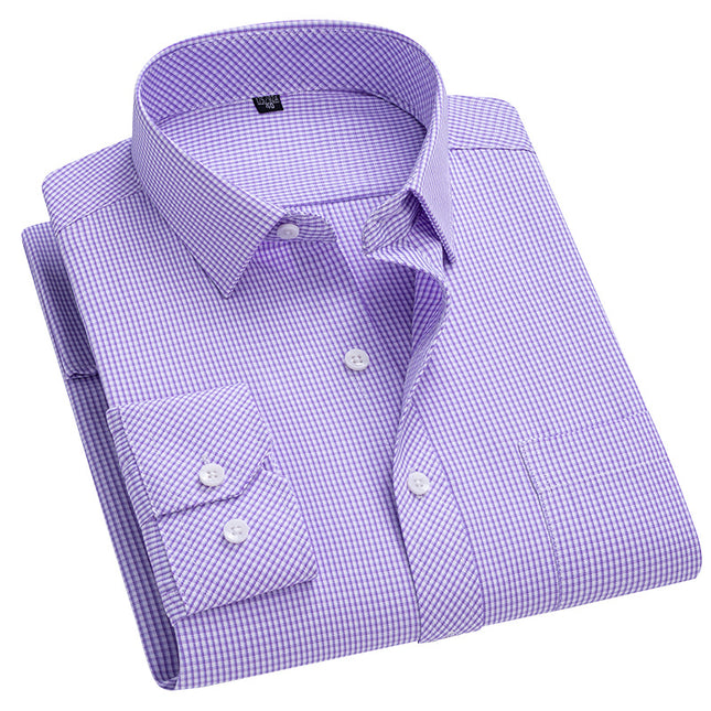 Men's Long-sleeved Plaid Middle-aged Business Square Collar Shirt