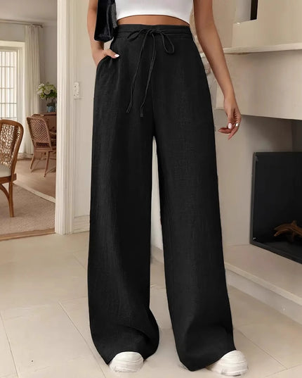 European And American Women's Clothing Casual Wide Leg Lace-up Pocket Casual Pants
