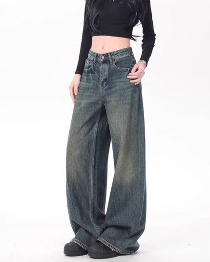 High Waist Drooping Versatile Mop Pants Wide Leg Jeans
