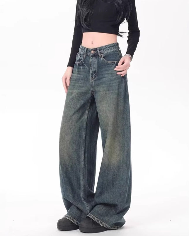 High Waist Drooping Versatile Mop Pants Wide Leg Jeans