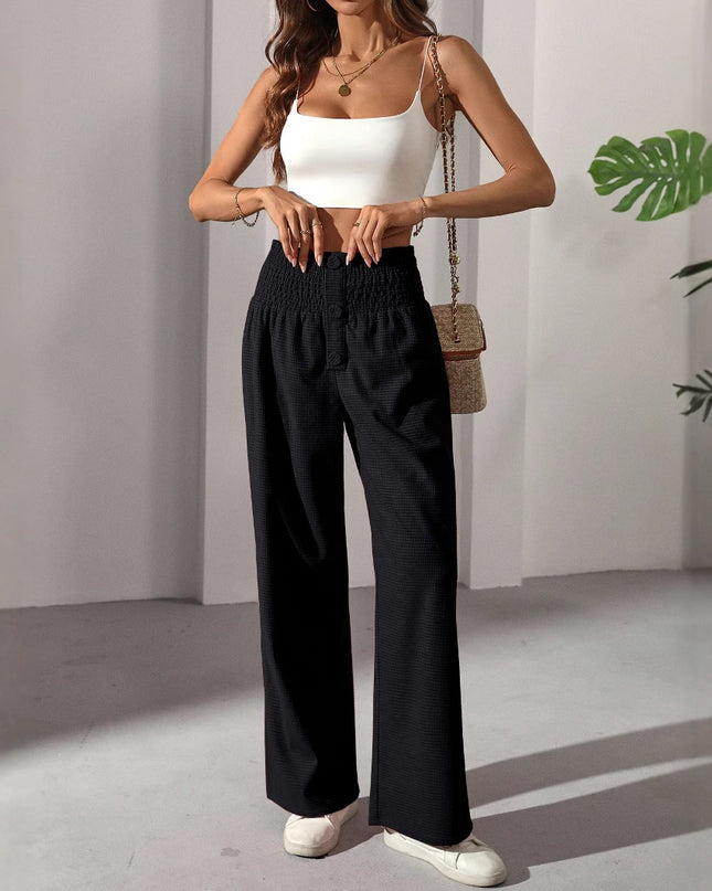 Autumn Versatile Solid Color High Waist Wooden Ear Pants