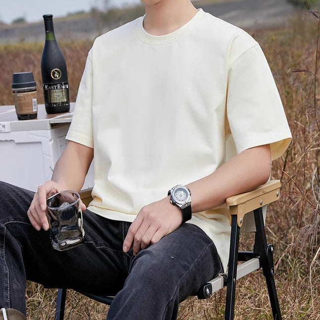 Cotton Short Sleeve T-shirt Men's Summer Loose Half Sleeve Solid Color