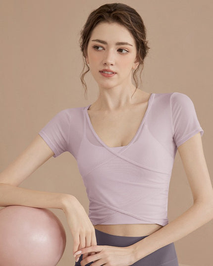 Workout Clothes Pilates Suit Short Sleeve With Chest Pad