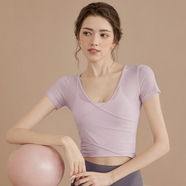 Workout Clothes Pilates Suit Short Sleeve With Chest Pad