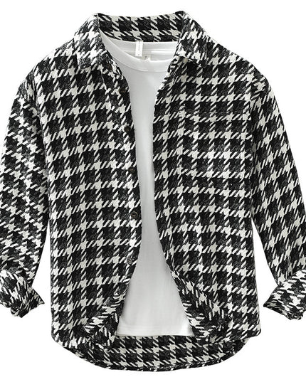 Men's Japanese Loose Plaid Casual Long-sleeved Shirt