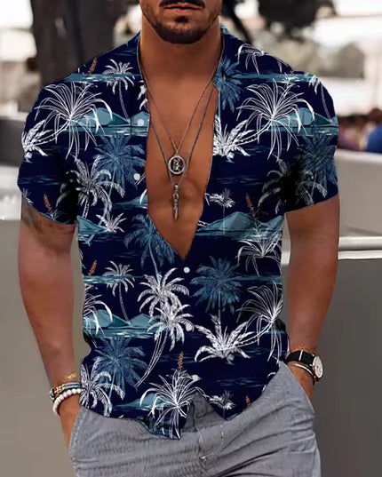 Men's Shirt Printed Beach Short Sleeve Top