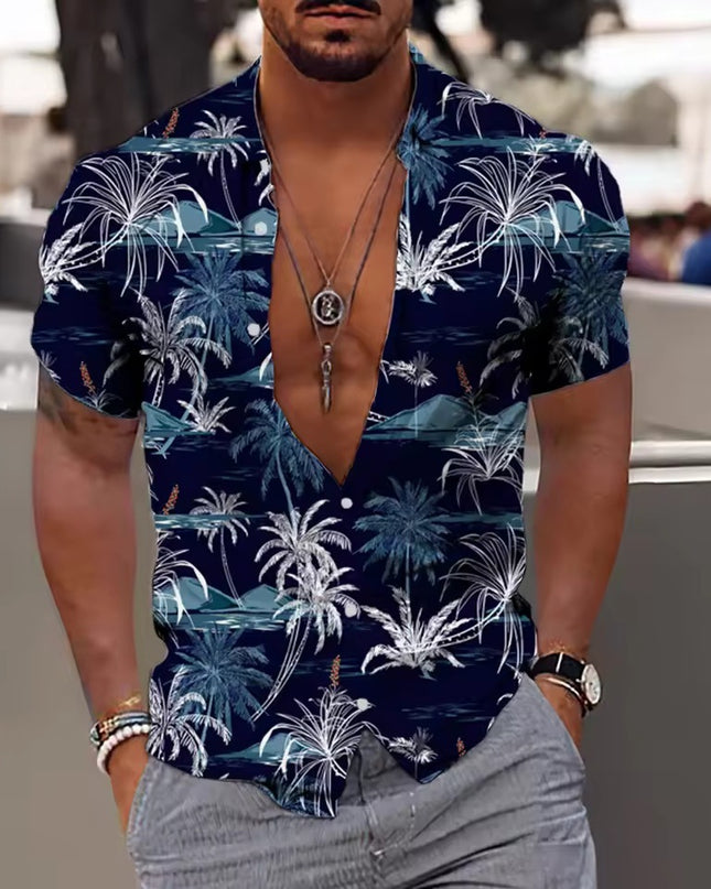 Men's Shirt Printed Beach Short Sleeve Top