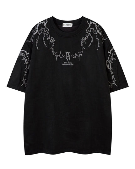 Summer Suede T-shirt Thorn Embroidery Short Sleeve