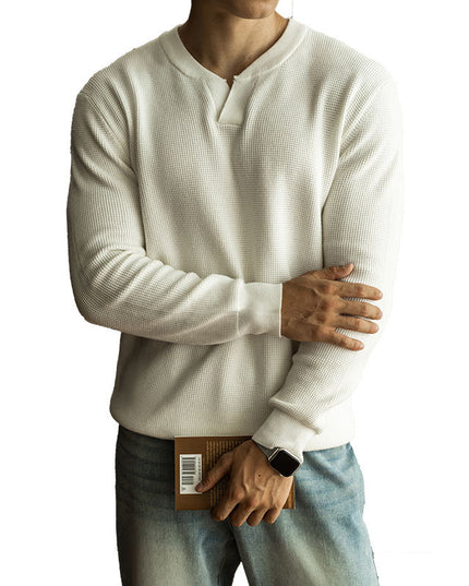 Men's Winter And Autumn Casual V-neck Long Sleeve Sweater Henley Shirt Top