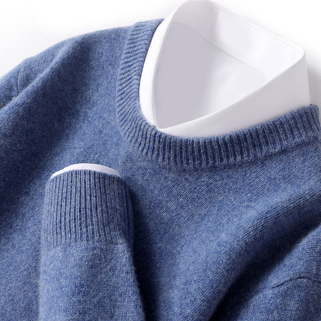 Men's Thickened Pullover Sheep Fur Sweater Loose Round Neck Solid Color Sweater