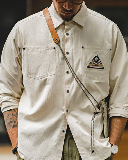 Men's Retro Indian Totem Creamy-white Long-sleeved Shirt