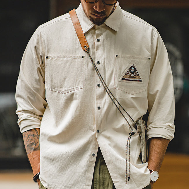 Men's Retro Indian Totem Creamy-white Long-sleeved Shirt