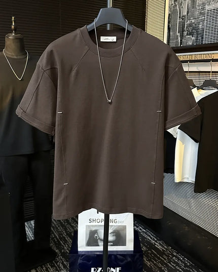 High-end Stitching Rivet Design Round Neck Short Sleeve