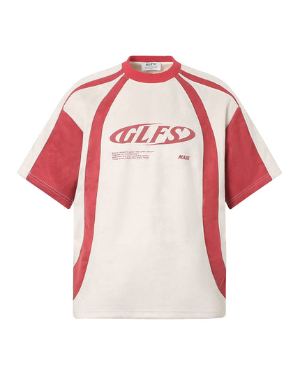 Summer Letters High-grade Design Men's Loose Deconstructed Suede Short-sleeved T-shirt