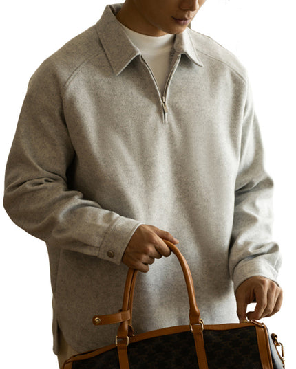 Half Zipper And Lapel Sweater For Men Spring And Autumn New