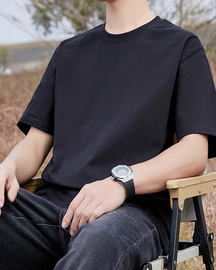 Cotton Short Sleeve T-shirt Men's Summer Loose Half Sleeve Solid Color
