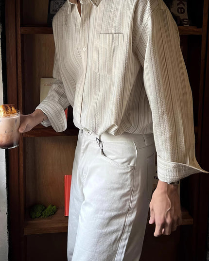 Striped Long Sleeve Men's Early Autumn Texture Shirt