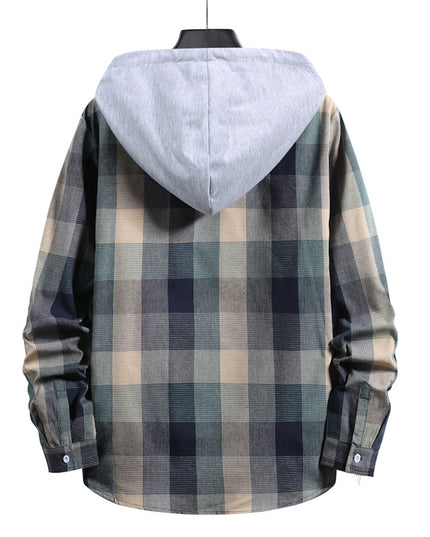 Men's Fashion Plaid Hooded Casual Shirt