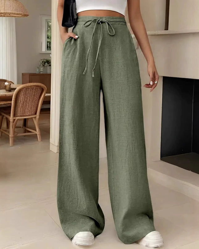 European And American Women's Clothing Casual Wide Leg Lace-up Pocket Casual Pants