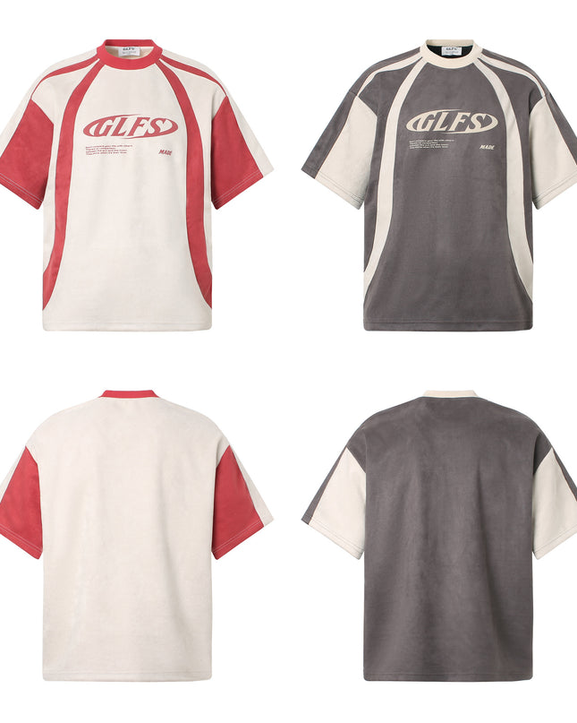 Summer Letters High-grade Design Men's Loose Deconstructed Suede Short-sleeved T-shirt