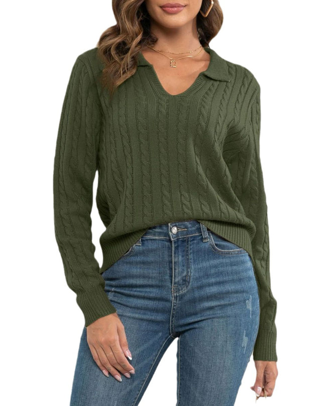 Women's Pullover Loose-fitting Long Sleeves Lapel Twist Sweater