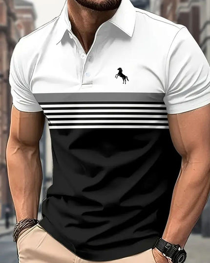 Men's Casual Striped Color Block Design Sports Style Collar Golf Shirt
